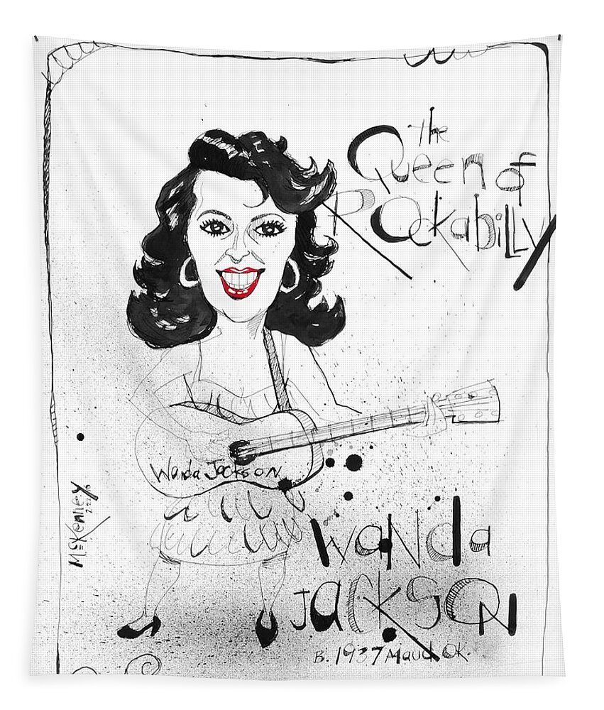  Tapestry featuring the drawing Wanda Jackson by Phil Mckenney