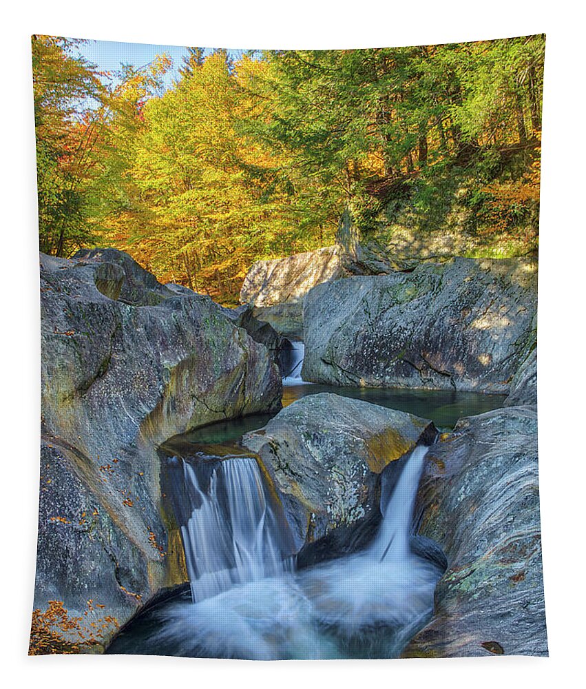 Warren Falls Tapestry featuring the photograph Warren Falls Vermont Route 100 by Juergen Roth