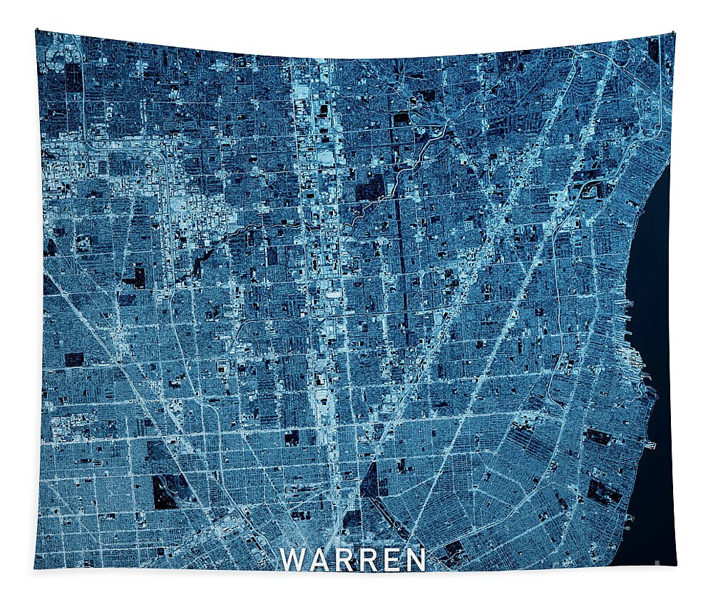 Warren Tapestry featuring the digital art Warren Michigan 3D Render Map Blue Top View May 2019 by Frank Ramspott