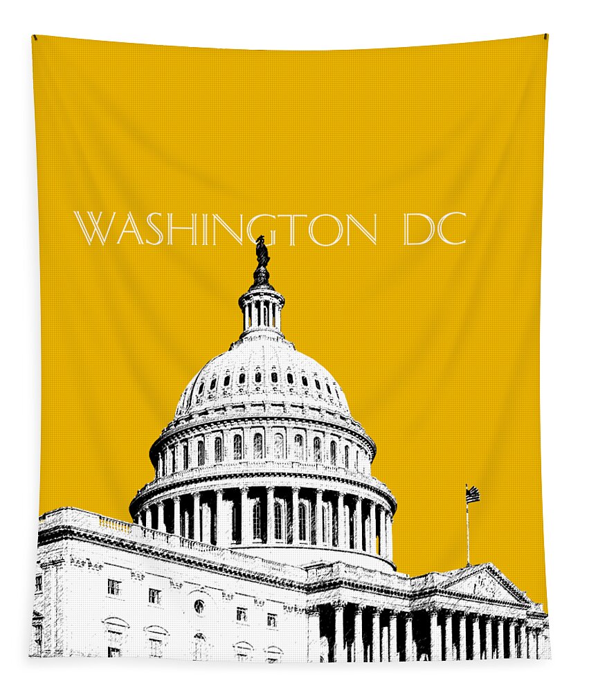 Architecture Tapestry featuring the digital art Washington DC Skyline The Capital Building - Gold by DB Artist