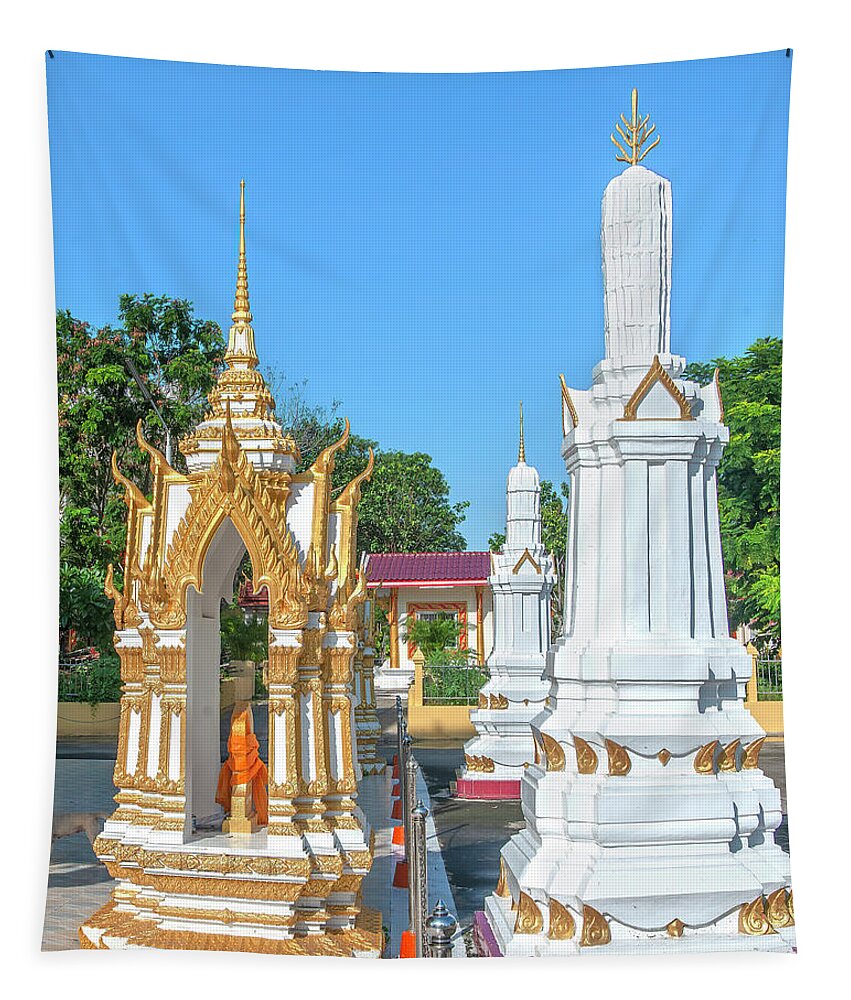 Scenic Tapestry featuring the photograph Wat Chai Mongkhon Phra Ubosot Boundary Stone and Chedi DTHSP0179 by Gerry Gantt