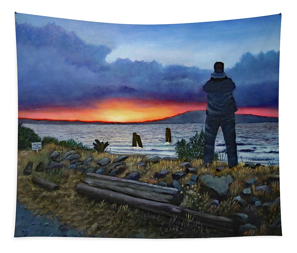 Landscape Tapestry featuring the painting Watch sunset on Oregon Coast by Nadine Button
