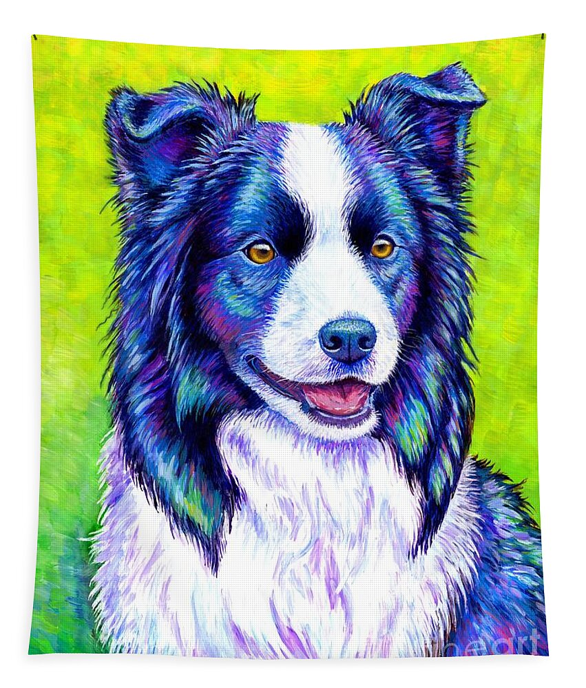 Border Collie Tapestry featuring the painting Watchful Eye - Colorful Border Collie Dog by Rebecca Wang