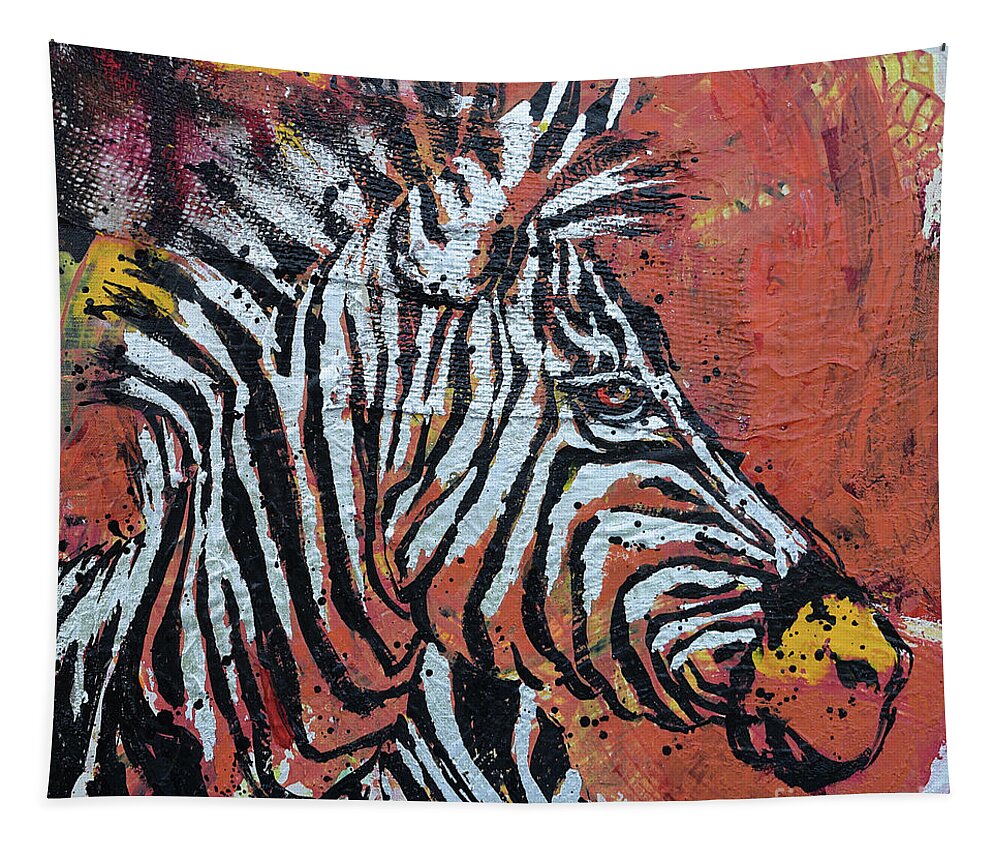  Tapestry featuring the painting Watchful Zebra by Jyotika Shroff