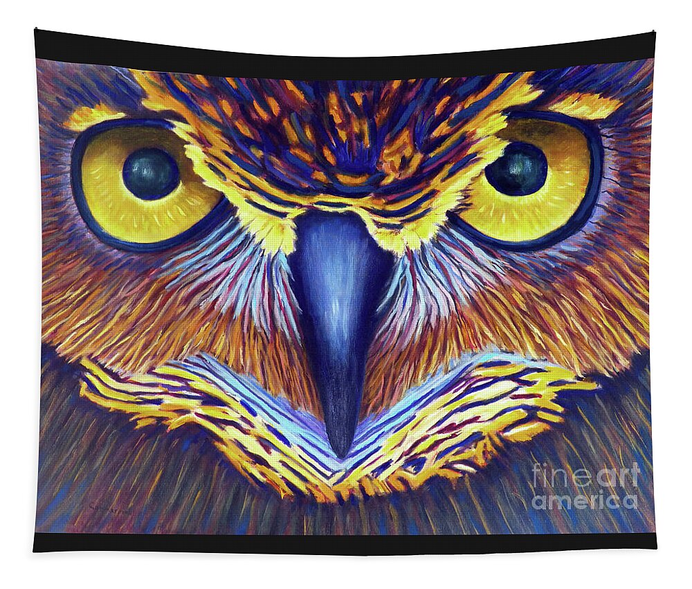 Owl Tapestry featuring the painting Watching by Brian Commerford