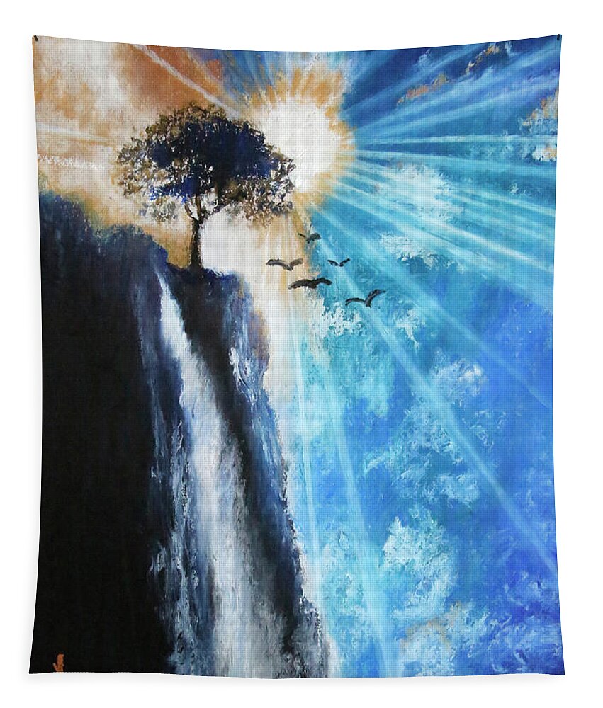 Waterfall Tapestry featuring the pastel Waterfall by Katrina Nixon