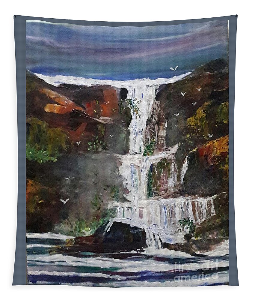 Waterfall Tapestry featuring the painting Water Fall by Usha Rai