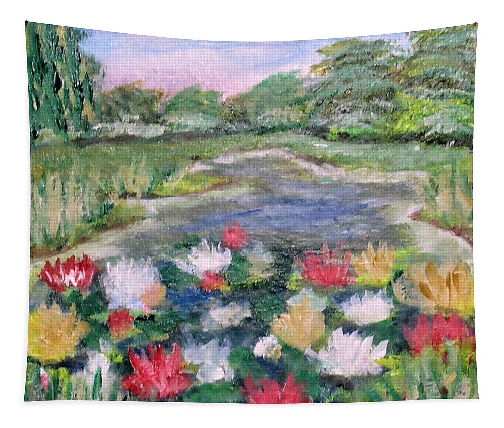 Landscape Tapestry featuring the painting Water Lilies by Gregory Dorosh