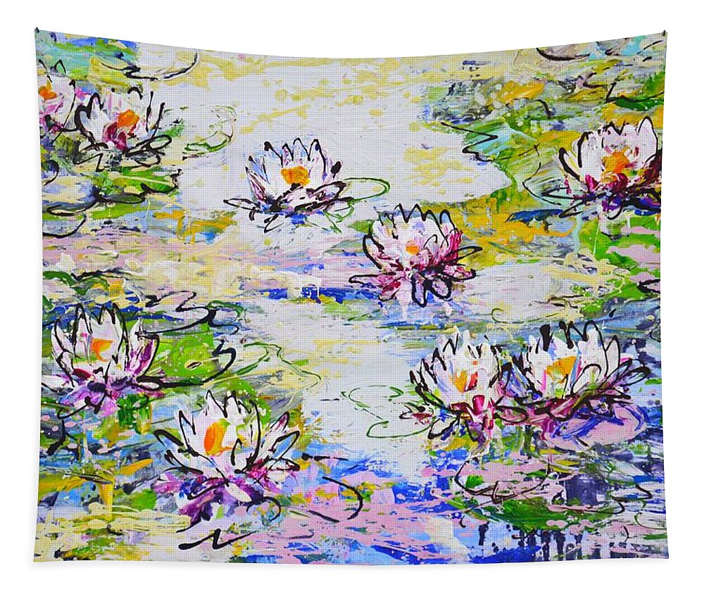 Water Lilies Tapestry featuring the painting Water Lilies by Irina Sidorovich