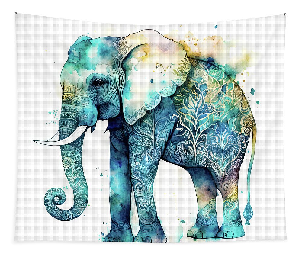 Elephant Tapestry featuring the digital art Watercolor Animal 71 Elephant by Matthias Hauser