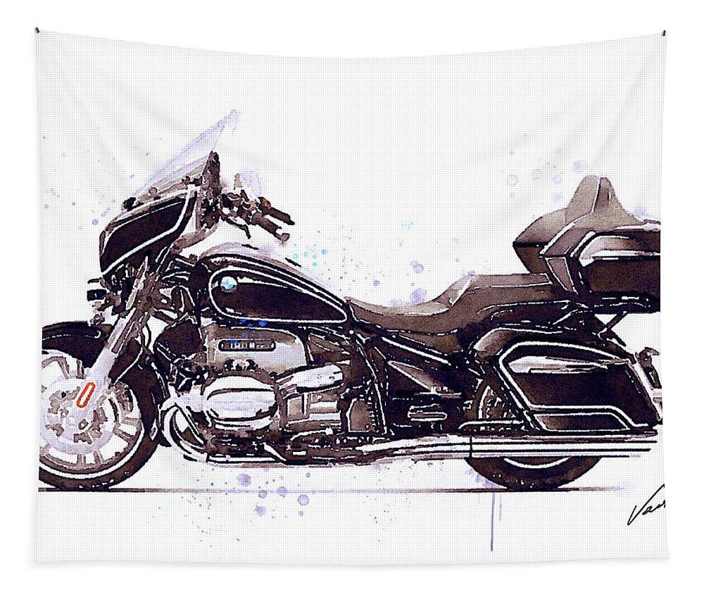 Motorcycle Tapestry featuring the painting Watercolor BMW R18 Transcontinental motorcycle - oryginal artwork by Vart. by Vart