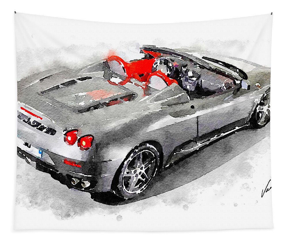 Watercolor Tapestry featuring the painting Watercolor Ferrari F430 by Vart by Vart