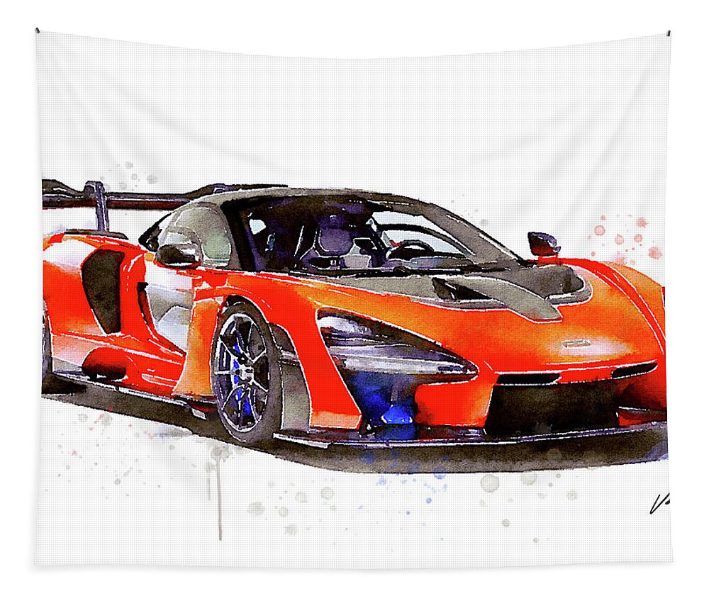 Car Art Tapestry featuring the painting Watercolor McLaren Senna - oryginal artwork by Vart by Vart
