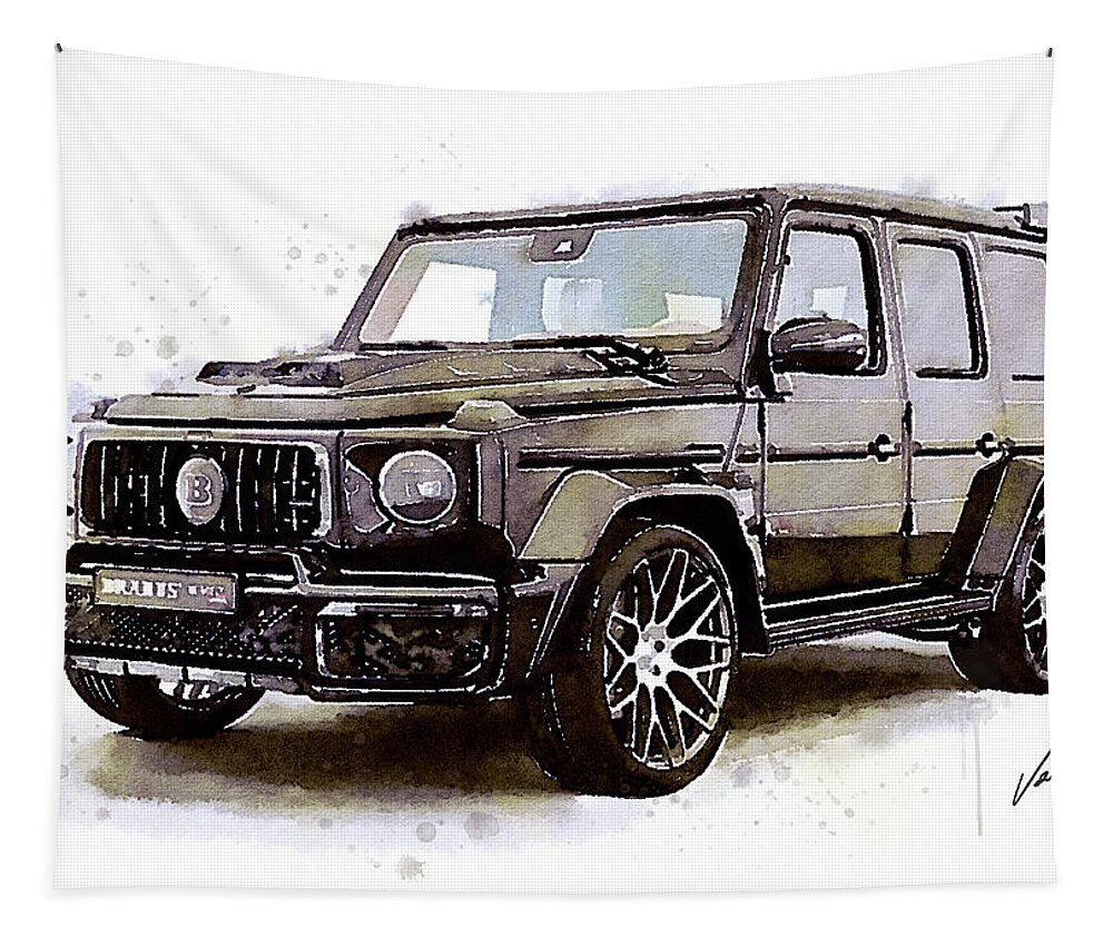 Car Art Tapestry featuring the painting Watercolor Mercedes G Brabus, art print poster - oryginal artwork by Vart by Vart