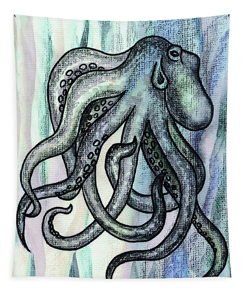 Octopus Tapestry featuring the painting Watercolor Octopus Beach Art Teal Blue Sea Creature by Irina Sztukowski