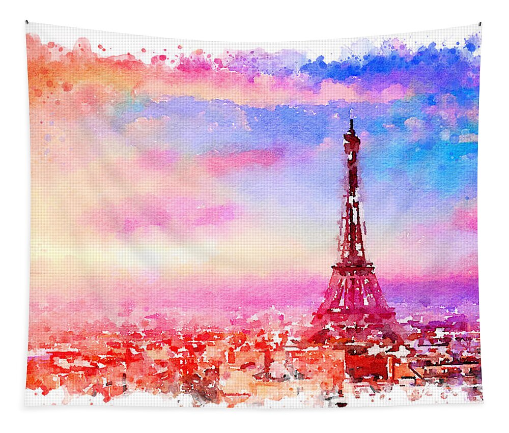Watercolor Tapestry featuring the painting Watercolor Paris by Vart by Vart Studio