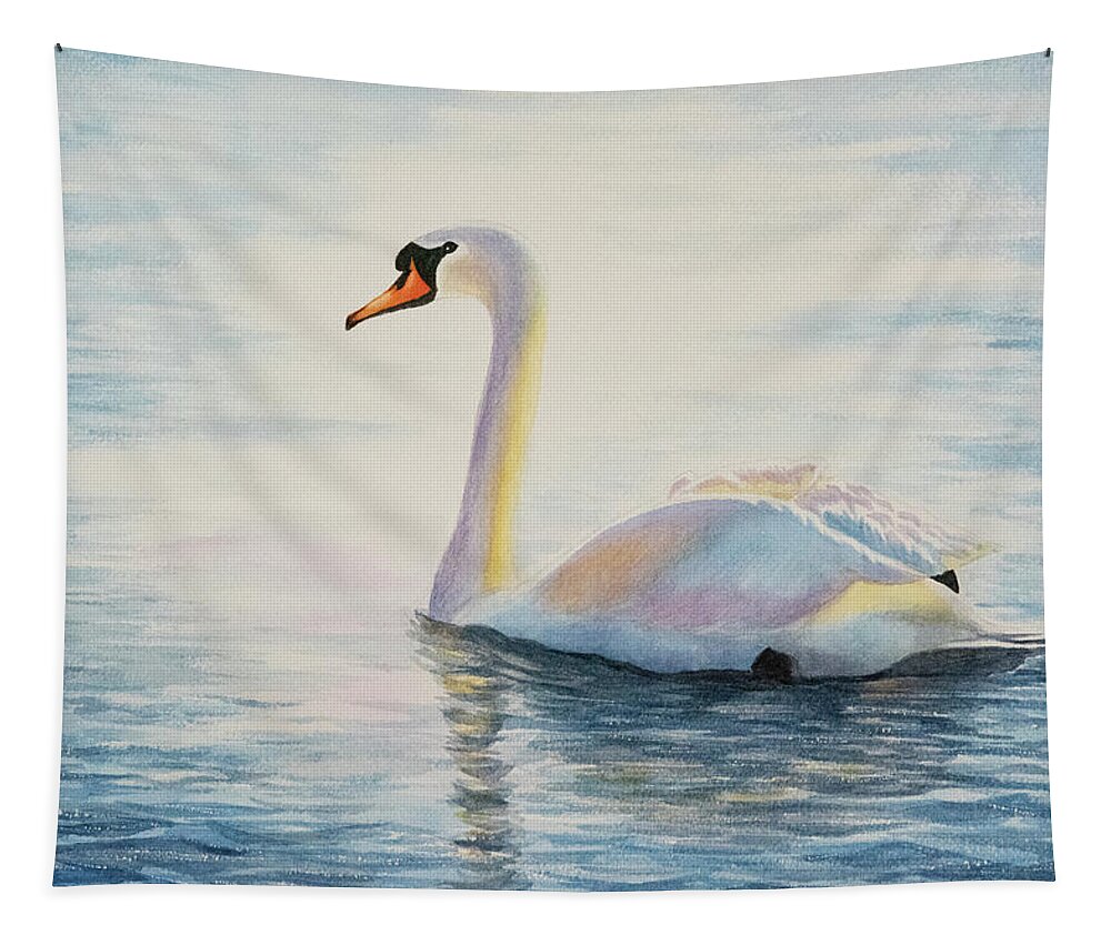Nature Tapestry featuring the painting Watercolor Swan by Linda Shannon Morgan