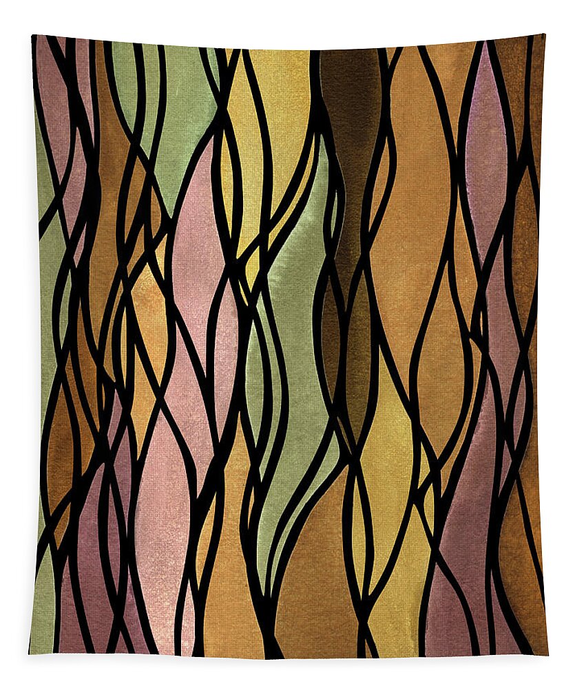 Warm Lines Tapestry featuring the painting Watercolor Tapestry Organic Black Tread Batik In Beige And Brown I by Irina Sztukowski