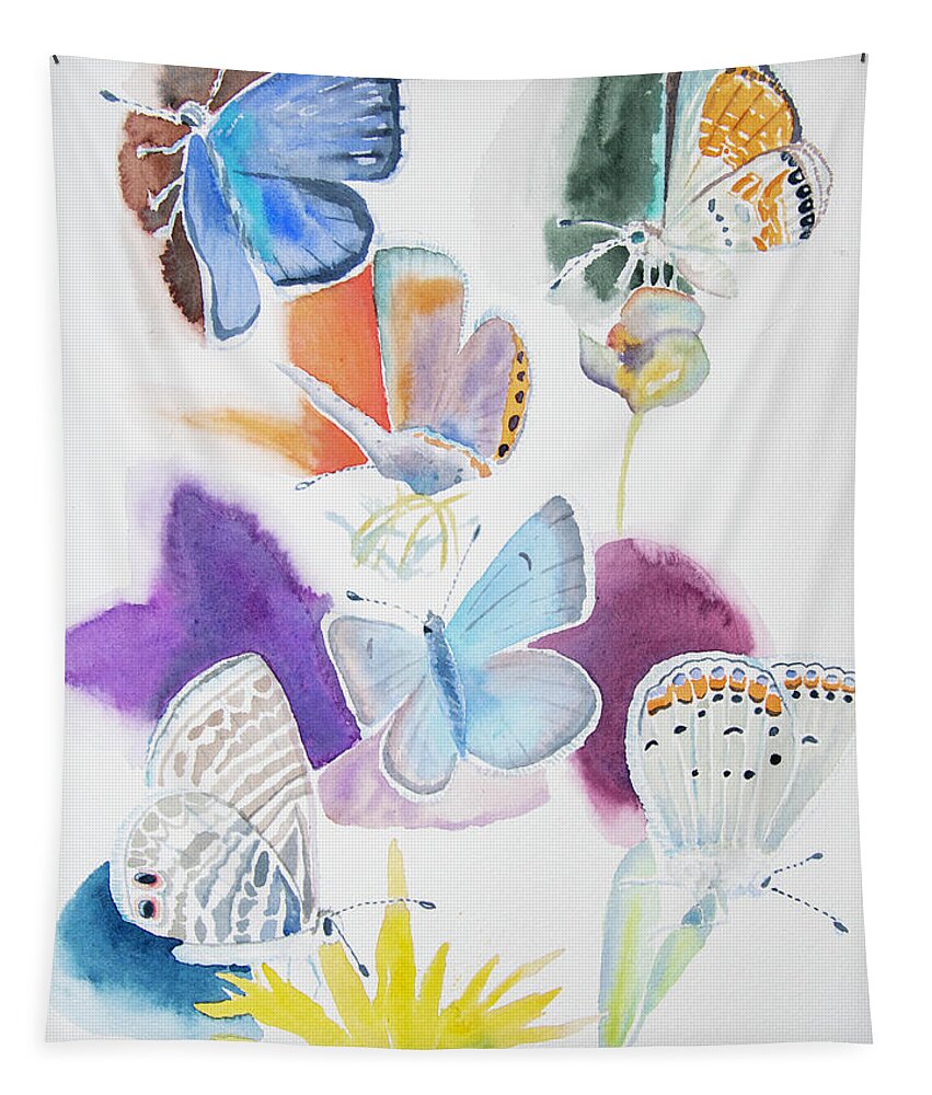 Butterfly Tapestry featuring the painting Watercolor - The Blues by Cascade Colors