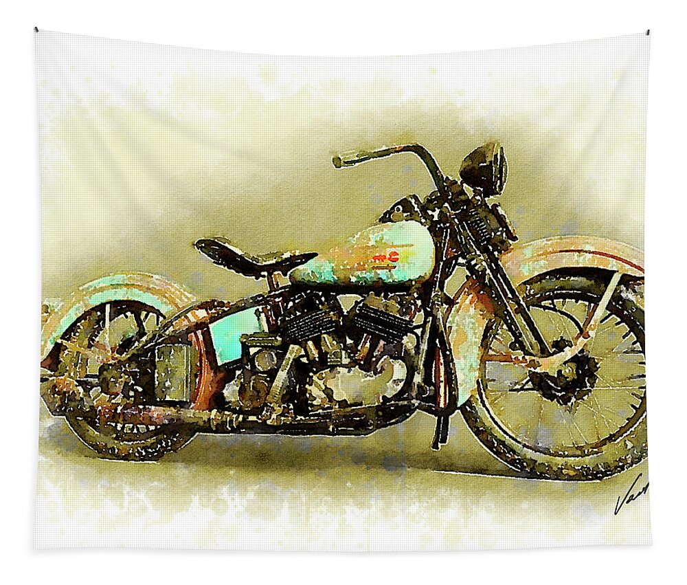 Art Tapestry featuring the painting Watercolor Vintage Harley-Davidson by Vart. by Vart