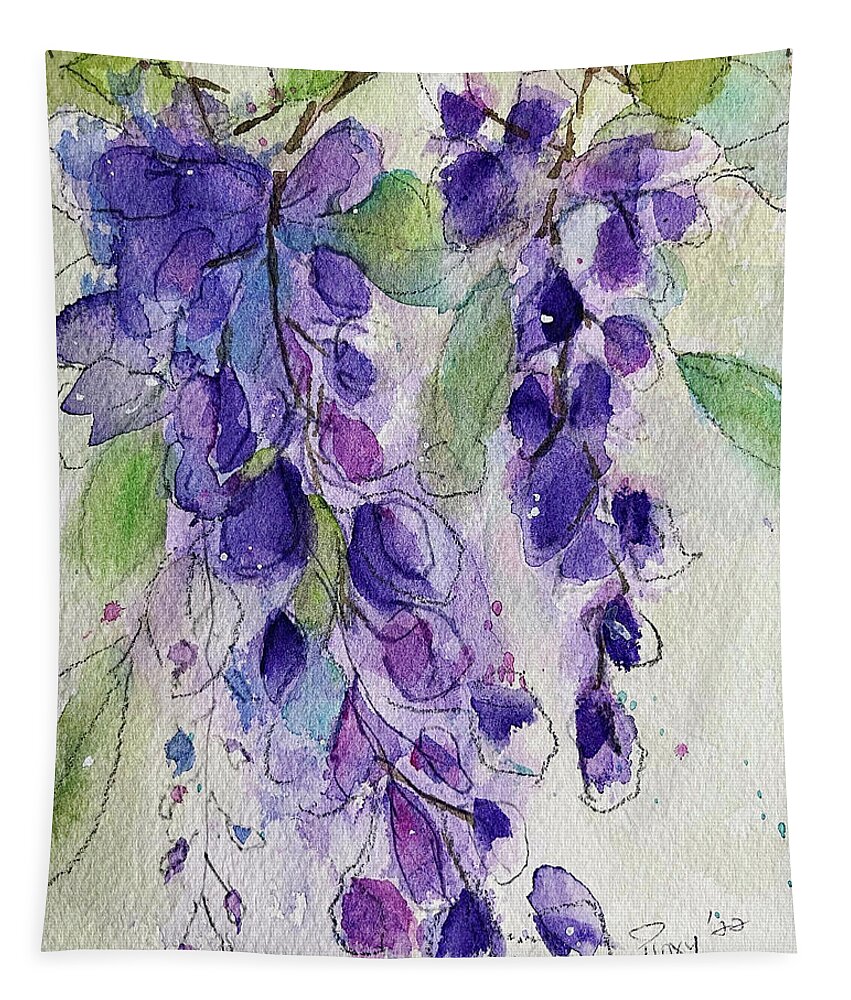 Original Tapestry featuring the painting Watercolor Wisteria by Roxy Rich