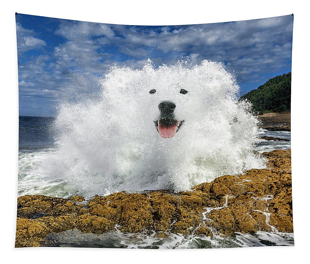 Smiling Dog Tapestry featuring the digital art Waterdog by Pelo Blanco Photo