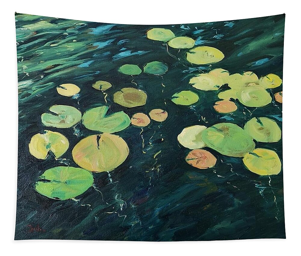 Waterlilies Tapestry featuring the painting Waterlilies by Sheila Romard