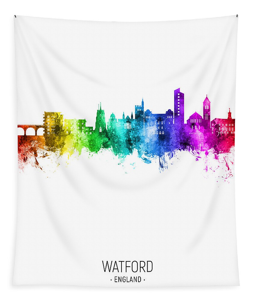 Watford Tapestry featuring the digital art Watford England Skyline #27 by Michael Tompsett