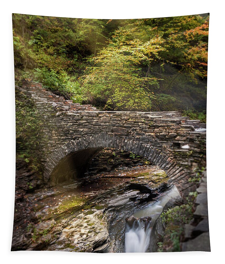 Watkins Tapestry featuring the photograph Watkins Glen Bridge by Amanda Jones
