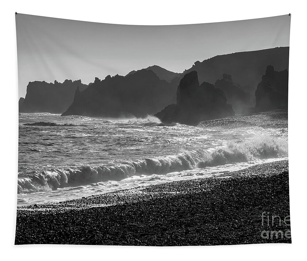 Iceland Tapestry featuring the photograph Waves and cliffs in Snaefellsnes peninsula, Iceland by Delphimages Photo Creations