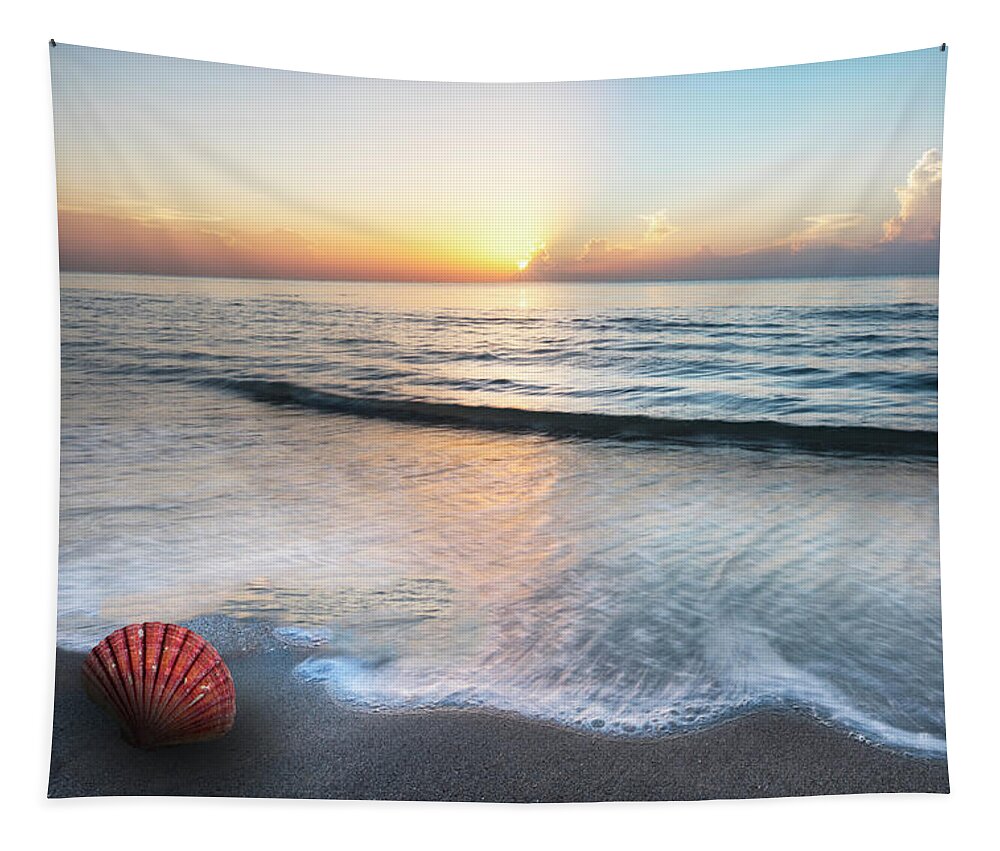 Clouds Tapestry featuring the photograph Waves and Shells by Debra and Dave Vanderlaan