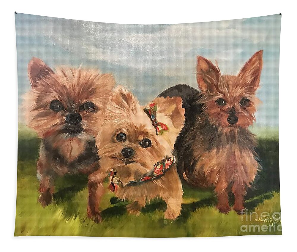 Tapestry featuring the painting We are Family- dogs by Jan Dappen