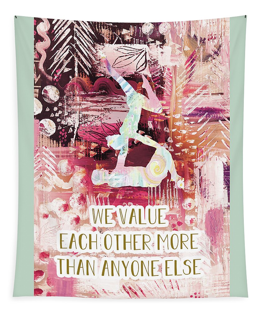 We Value Each Other Tapestry featuring the drawing We value each other by Claudia Schoen
