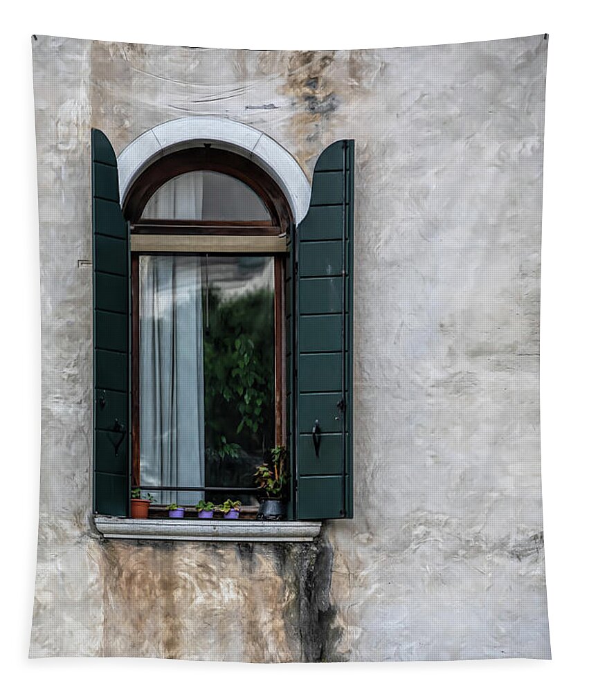 Venice Tapestry featuring the photograph Weathered Green Window of Venice by David Letts