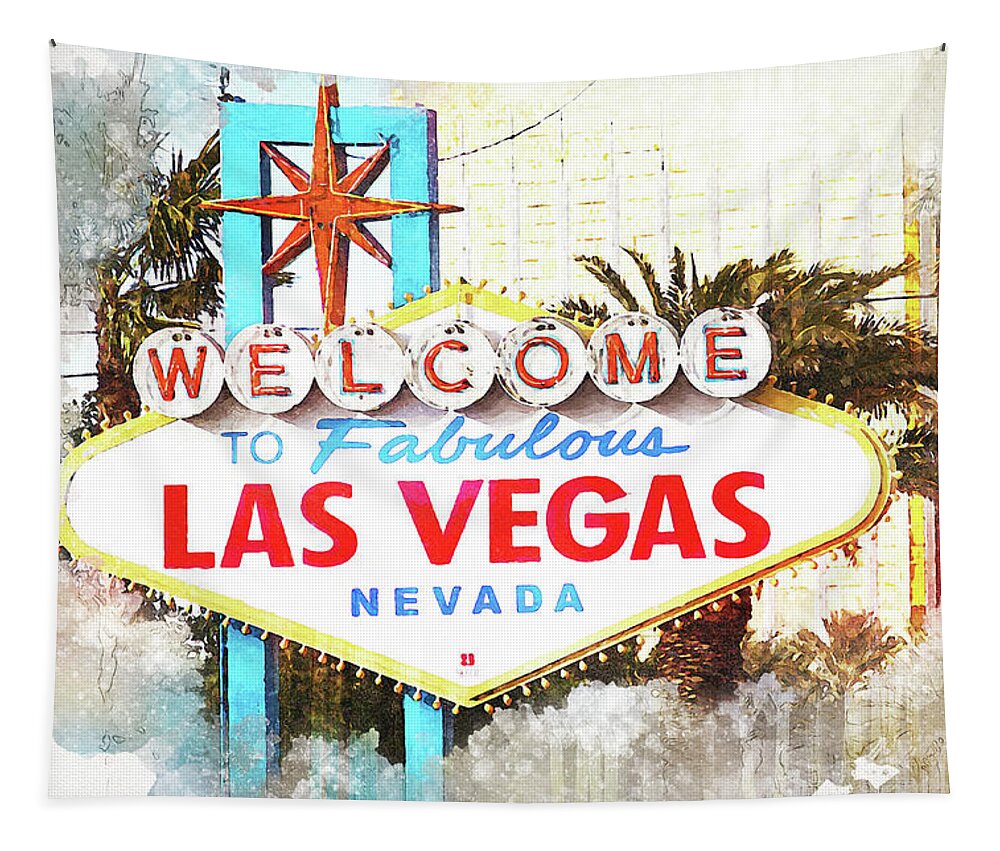 Welcome To Fabulous Las Vegas Tapestry featuring the mixed media Welcome to Fabulous Las Vegas Sign by Tatiana Travelways