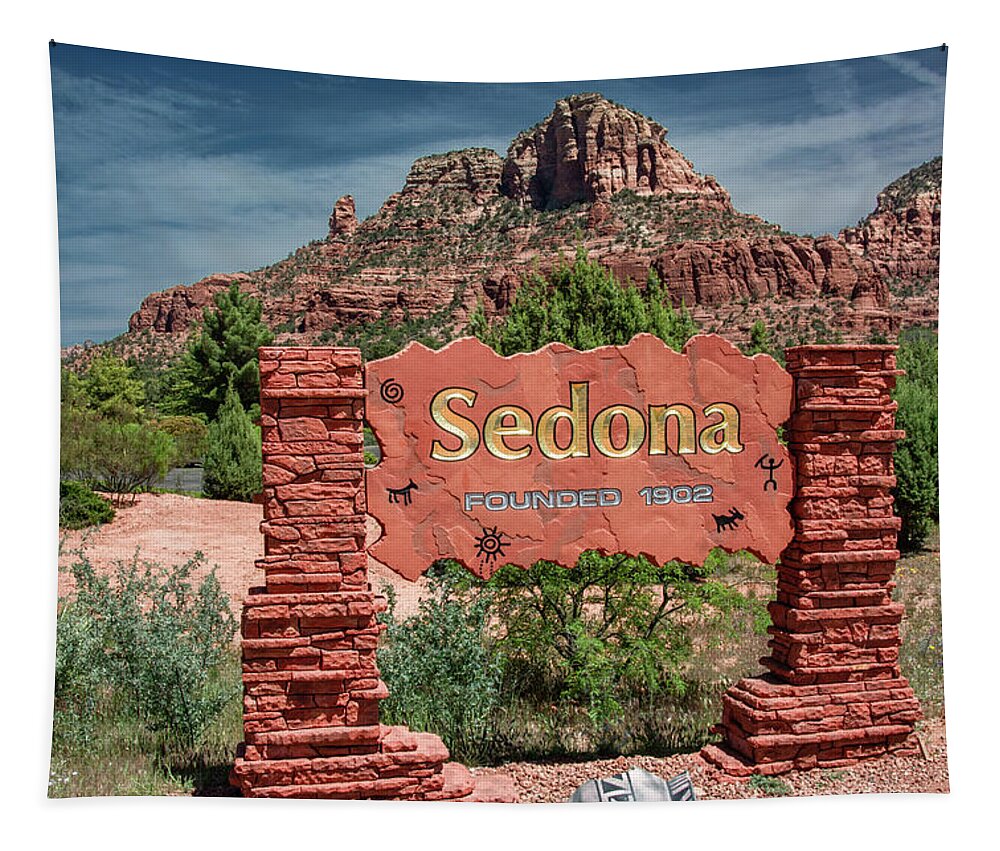 Arizona Tapestry featuring the photograph Welcome to Sedona by Marcy Wielfaert
