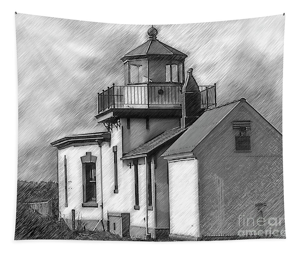 Lighthouse Tapestry featuring the digital art West Point Lighthouse Sketched by Kirt Tisdale