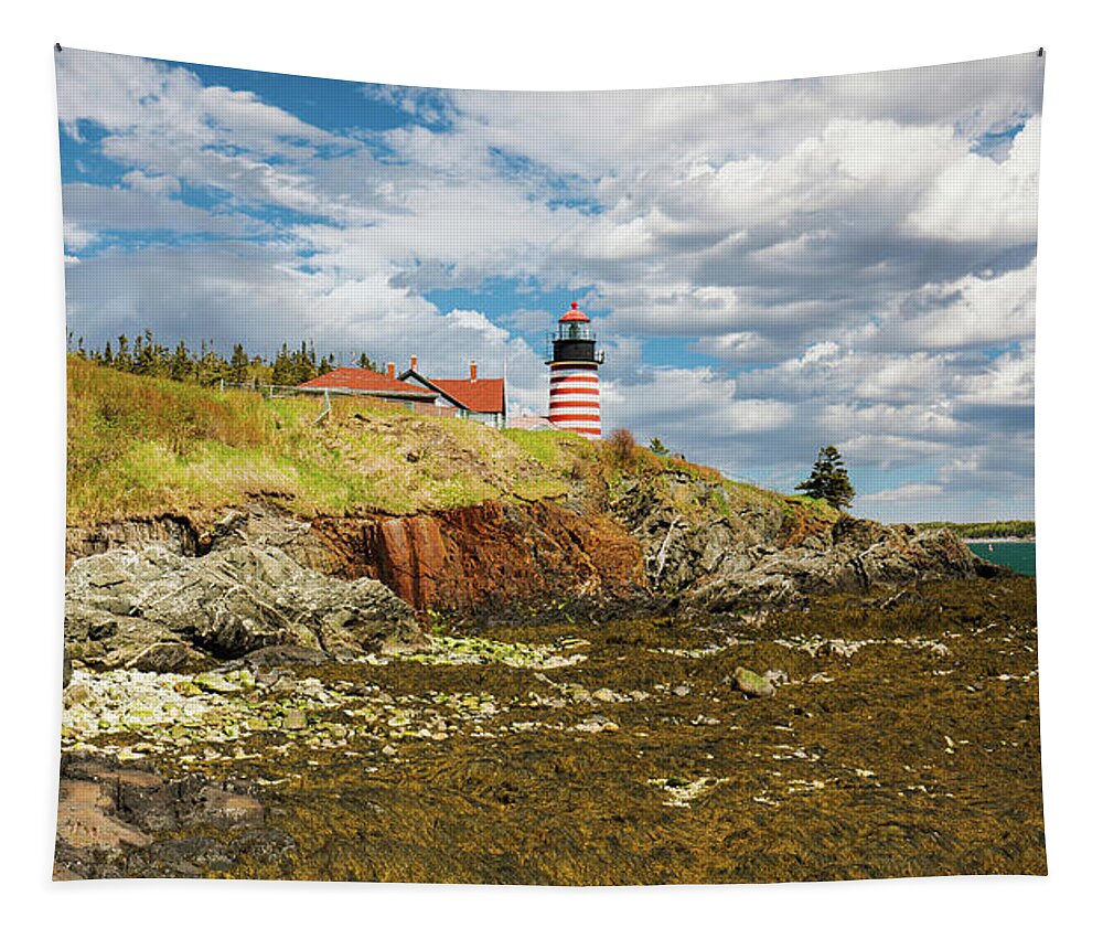 West Quoddy Head Tapestry featuring the photograph West Quoddy Head Lighthouse by Ron Long Ltd Photography