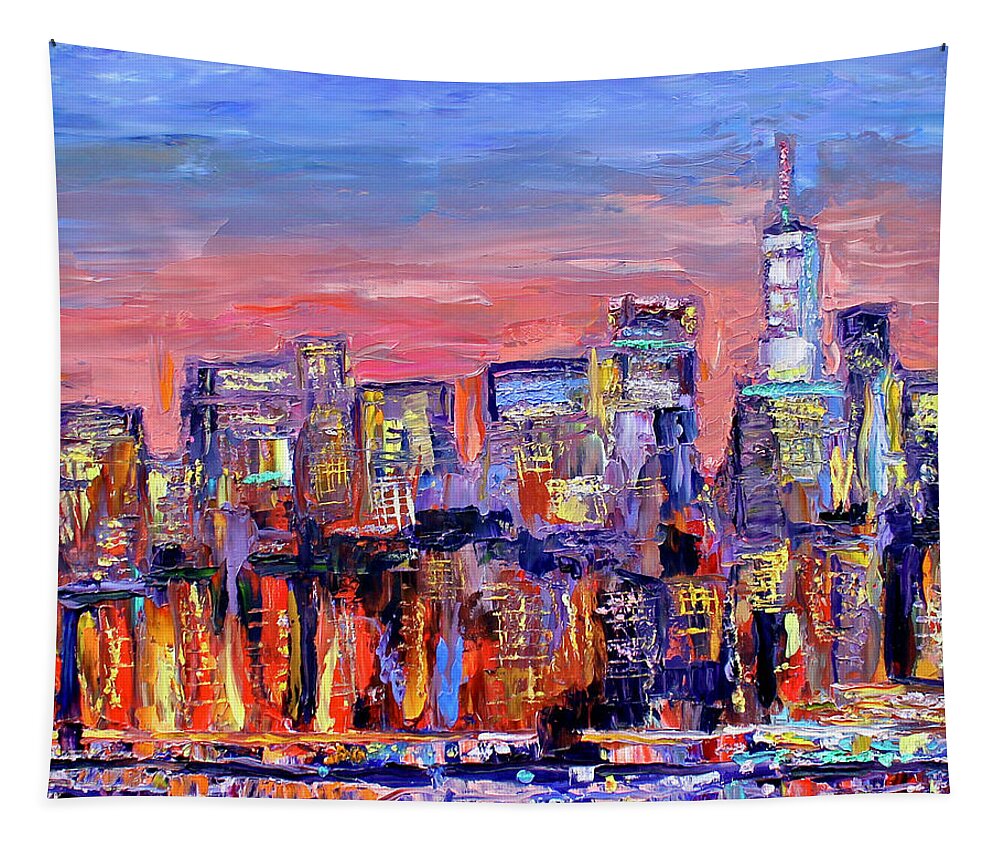 City Skyline Tapestry featuring the painting West Side by Teresa Moerer