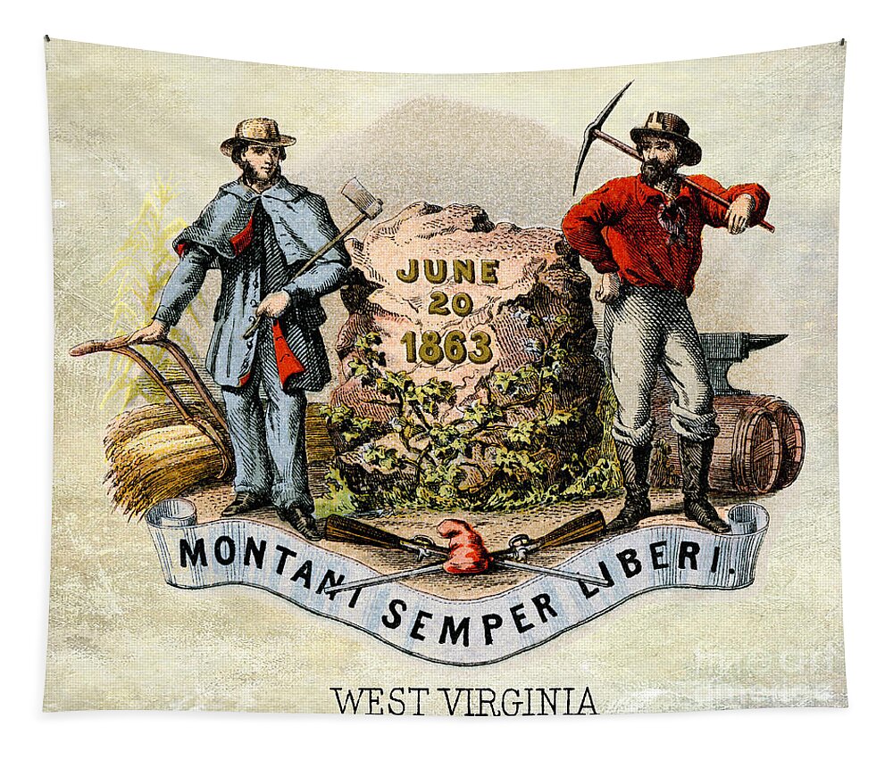 West Virginia Coat Of Arms Tapestry featuring the photograph West Virginia Coat of Arms 1876 by Jon Neidert