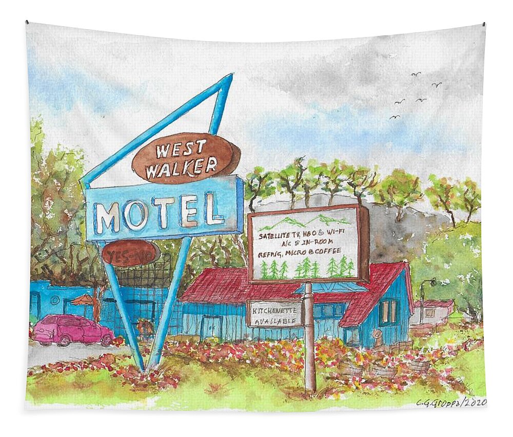 West Walker Motel Tapestry featuring the painting West Walker Motel, Walker, California by Carlos G Groppa