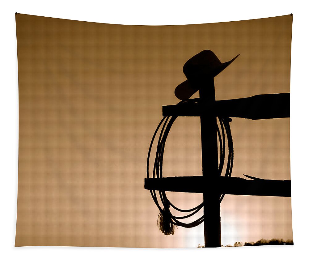 Western Tapestry featuring the photograph Western Sunset - Sepia by Olivier Le Queinec