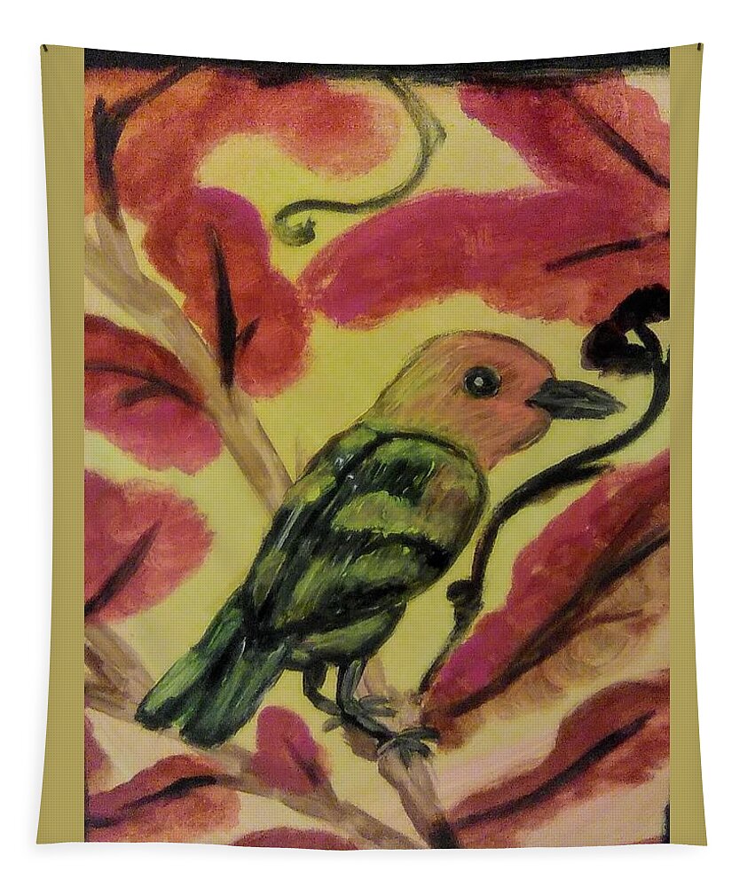 Western Tanager Tapestry featuring the painting Western Tanager by Andrew Blitman