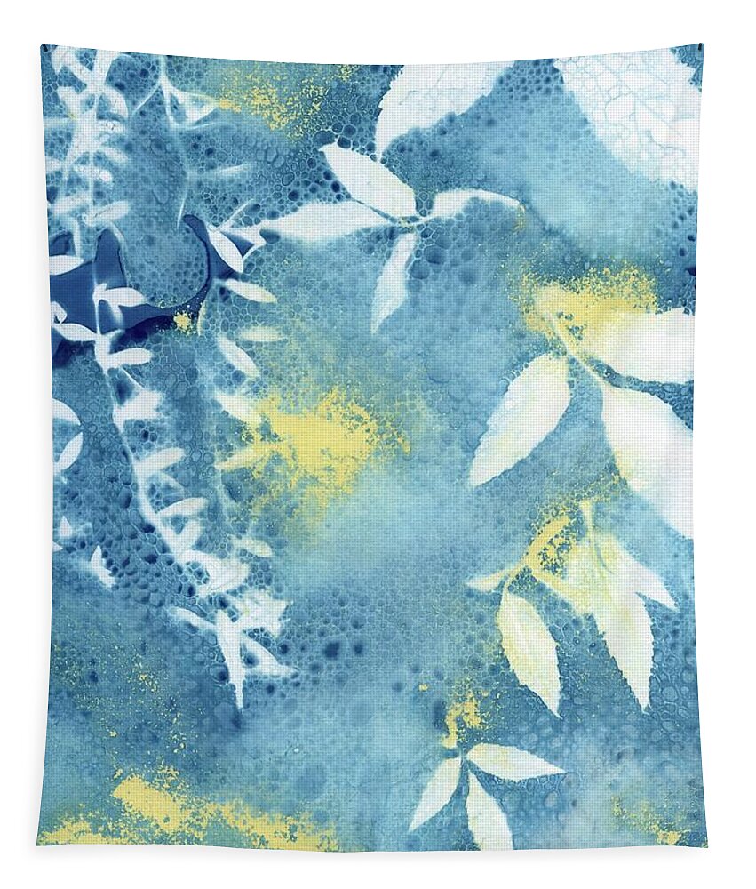 Wet Cyanotype Tapestry featuring the photograph Wet cyanotype vine leaf by Jane Linders