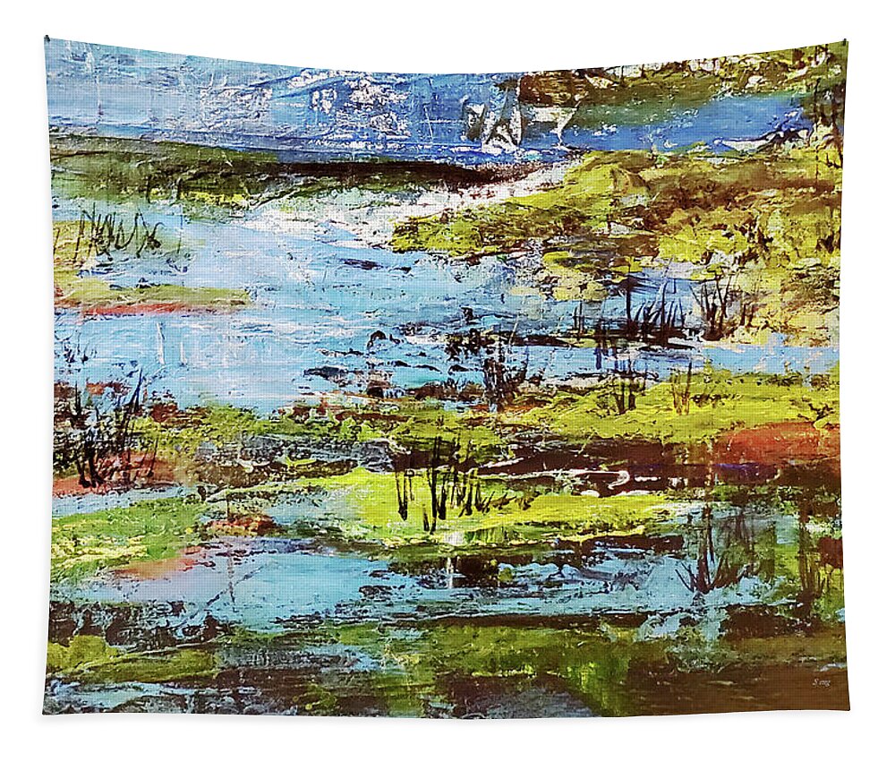 Semi Abstract Tapestry featuring the painting Wetlands Colors by Sharon Williams Eng