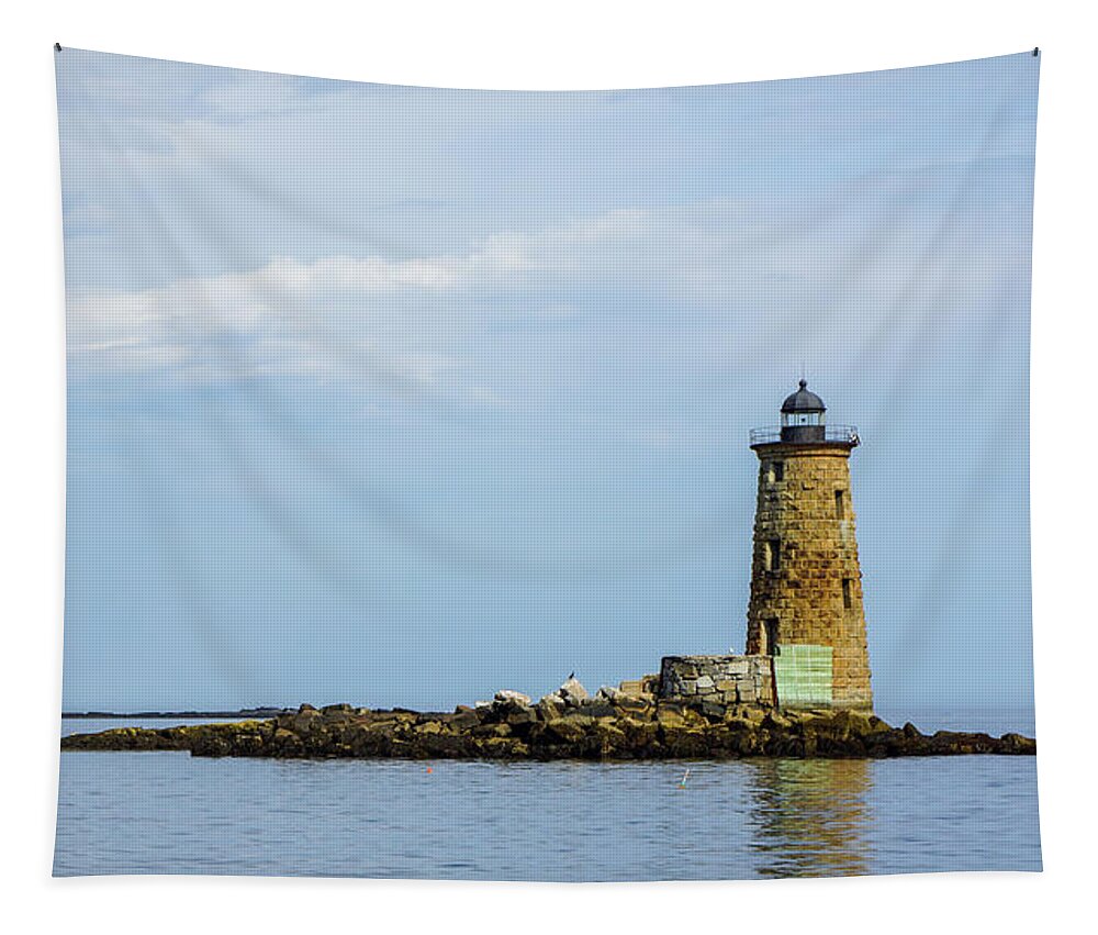 Whaleback Lighthouse Tapestry featuring the digital art Whaleback Lighthouse by Deb Bryce