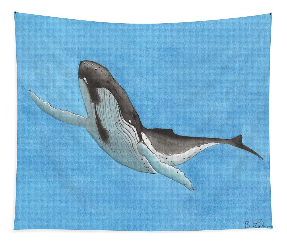 Whale In Blue Tapestry featuring the painting Whale in Blue by Bob Labno