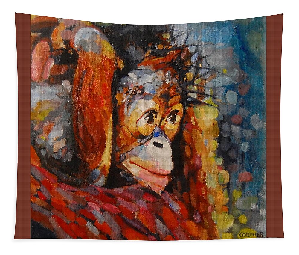 Primate Tapestry featuring the painting What I Saw At The Zoo by Jean Cormier