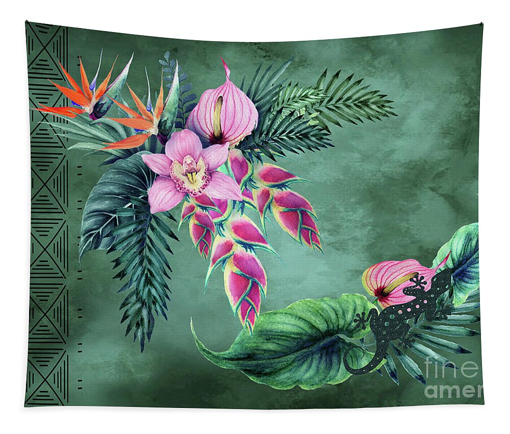 Tropical Flowers Tapestry featuring the digital art When You Dream of Hawaii by J Marielle