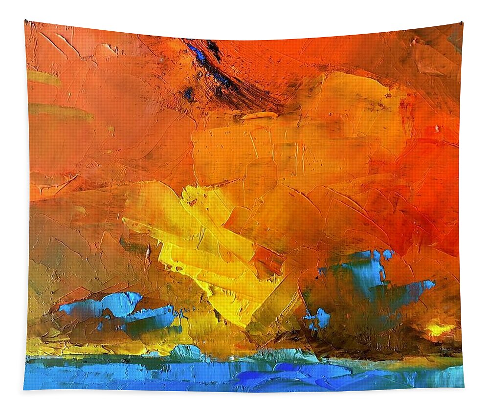 Abstract Tapestry featuring the painting Where the Land Meets the Sea by Roger Clarke